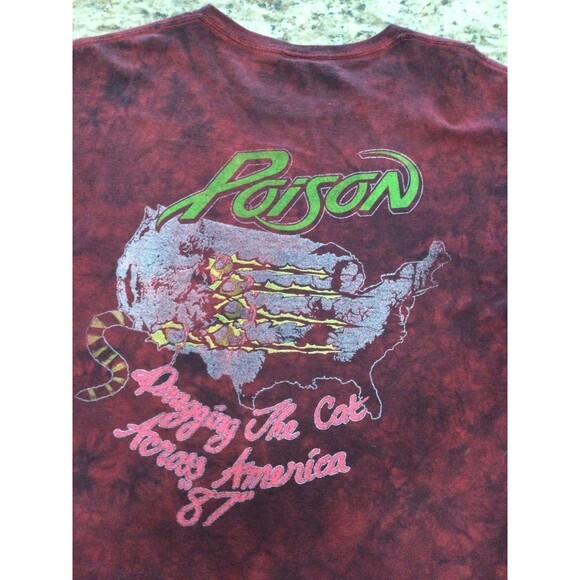 Poison T-Shirt Men’s Size L Red Retro Dragging the Cat Across America 1987 Tour - Picture 8 of 8